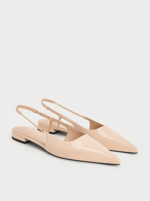 Zapatos planos destalonadas con tira de cadena, Nude, hi-res