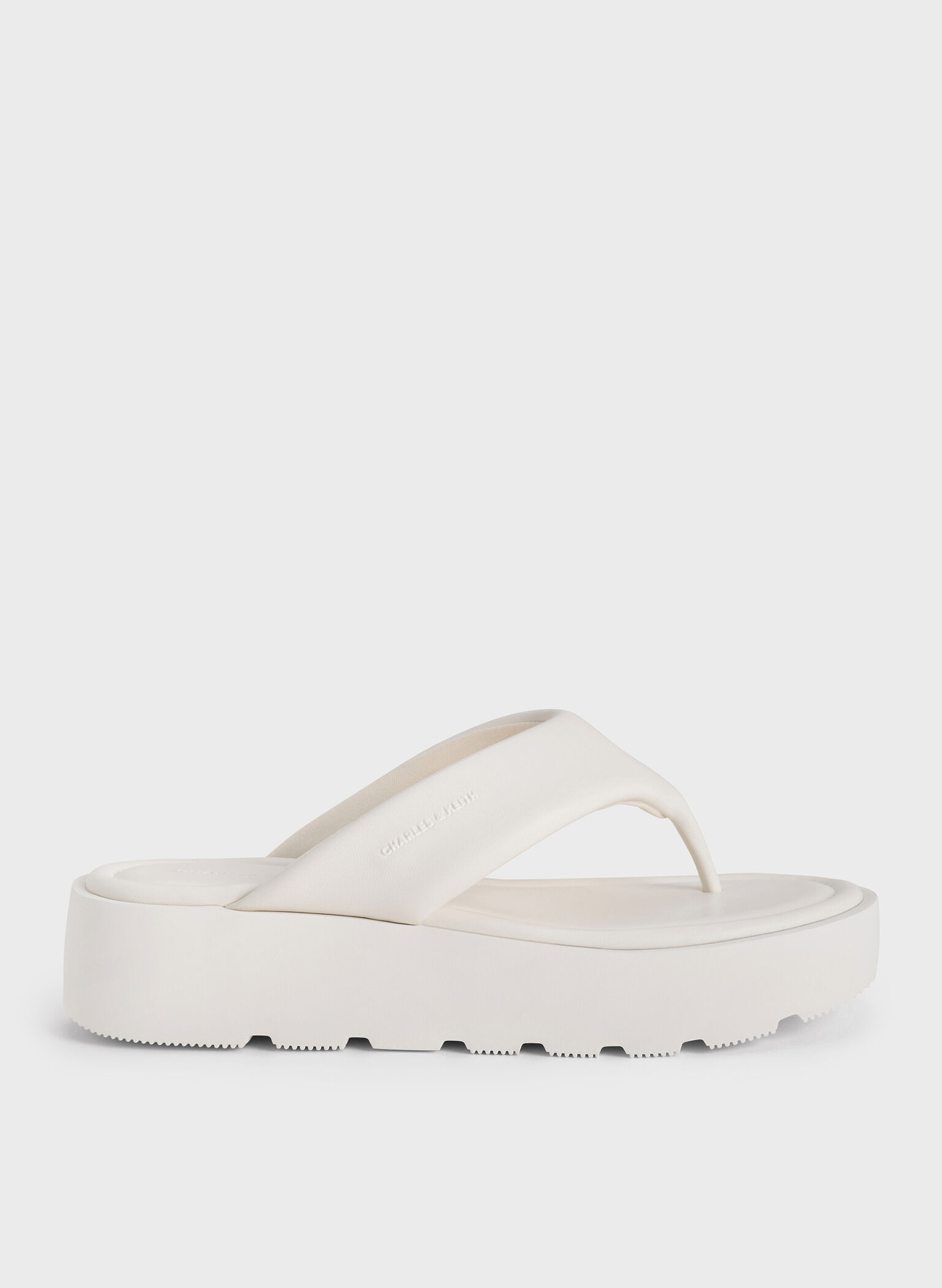 V-Strap Flatform Thong Sandals, White, hi-res