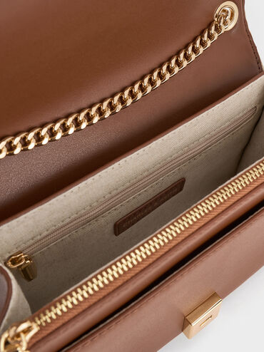 Bolso de hombro de rafia con correa de cadena Shalia, Rafia natural, hi-res