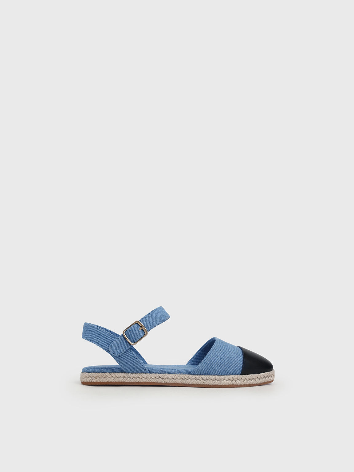 Girls' Two-Tone Ankle-Strap Denim Espadrilles, Blue, hi-res