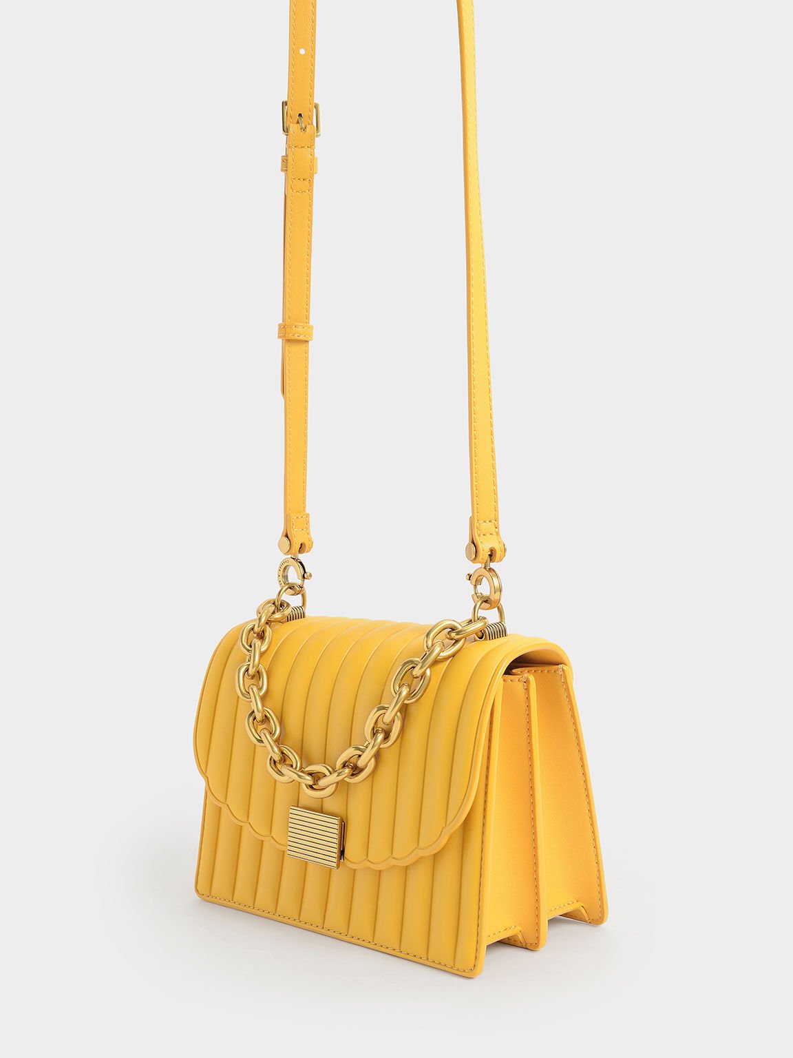 Brielle Panelled Chain Handle Bag, Mustard, hi-res