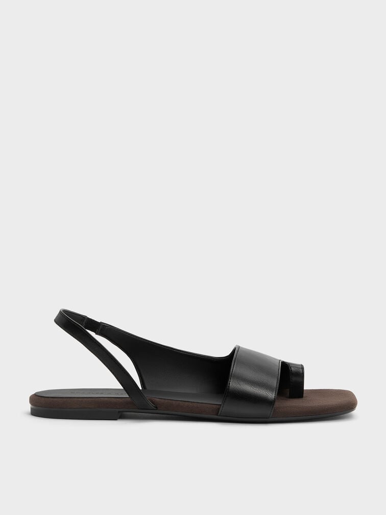 Sand&aacute;lias slingback com tira entre os dedos, Preto, hi-res