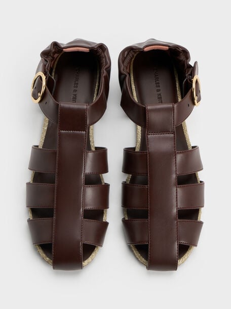 Caged Flat Espadrilles, Maroon, hi-res