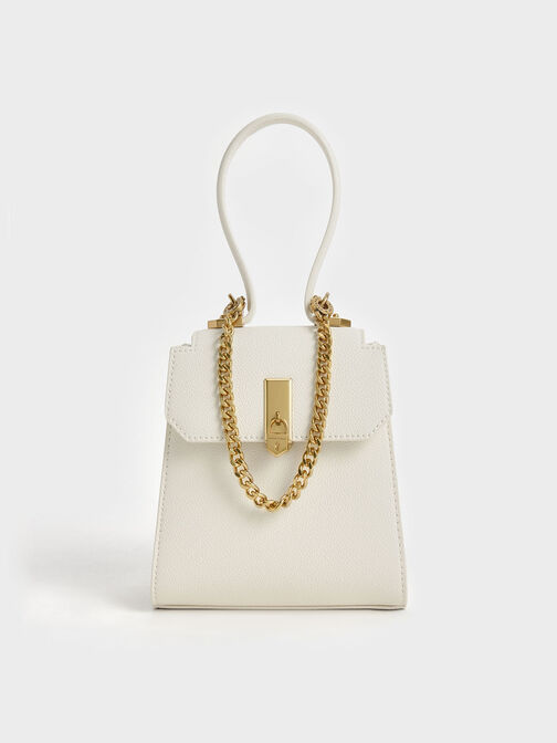 Geometric Top Handle Chain-Link Bag, Cream, hi-res