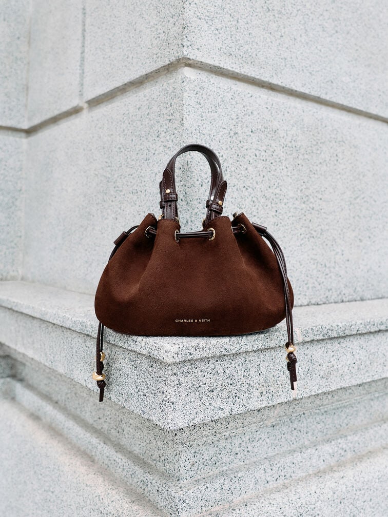 Mini Moxie Drawstring Bucket Bag, Dark Brown, hi-res