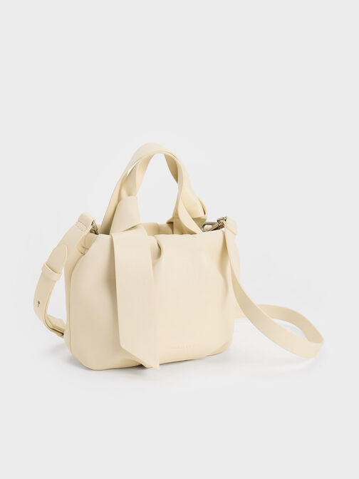 Bolso Toni efecto arrugado con nudos, Blanco tiza, hi-res