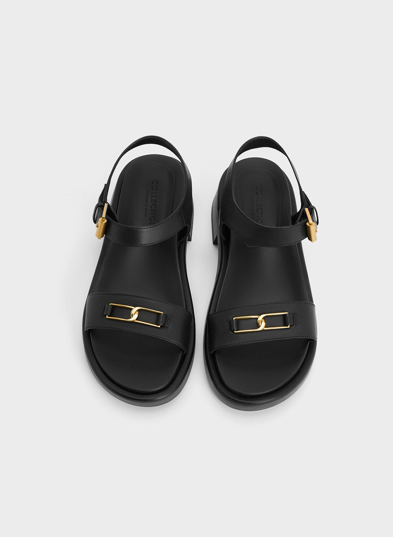 Black Gabine Leather Sandals - CHARLES & KEITH AU