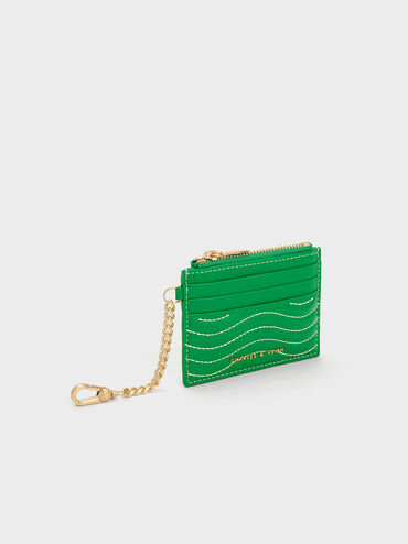 Aubrielle Stitch-Trim Zip Card Holder, Green, hi-res