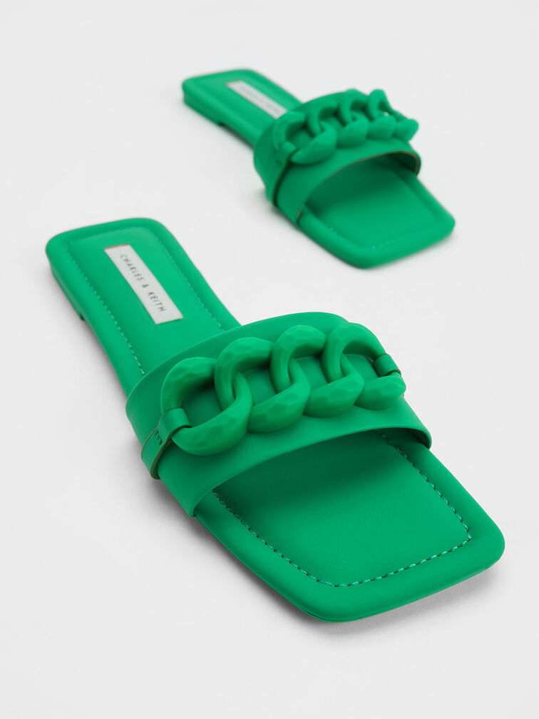 Chunky Chain-Link Slide Sandals, Green, hi-res