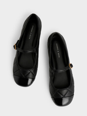 菱格紋瑪莉珍鞋, 黑色, hi-res