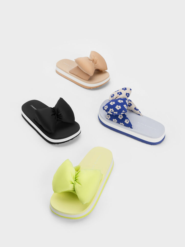 Puffy Bow Slides, Lime, hi-res