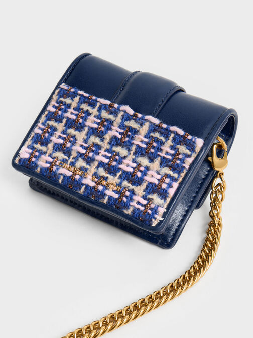 Gabine Tweed Chain-Link Card Holder, Navy, hi-res