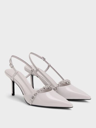Escarpins slingback vernis &agrave; cristaux, Lilas, hi-res