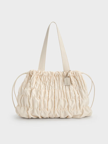 Klio Nylon Ruched Tote Bag, Cream, hi-res