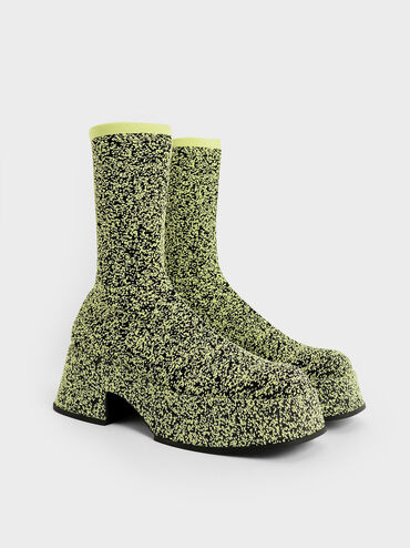 Knitted Platform Sock Boots, Yellow, hi-res