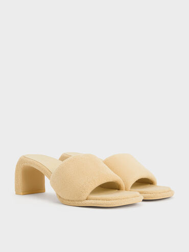 Loey Textured Curved-Heel Mules, Beige, hi-res