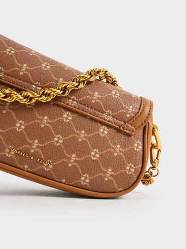 Este Chain Handle Printed Bag, Chocolate, hi-res