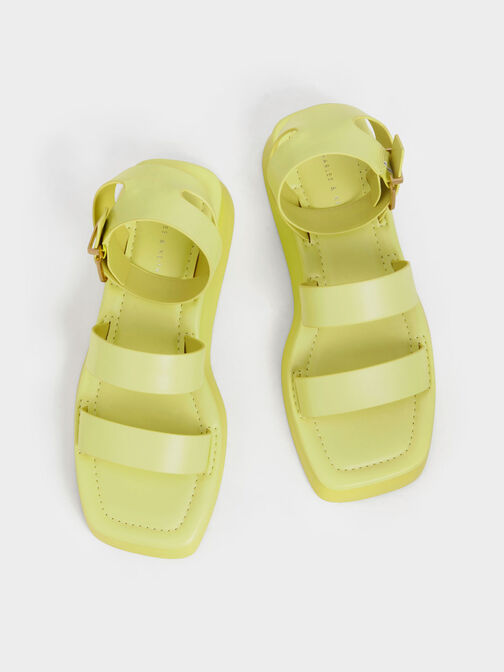 Square Toe Ankle-Strap Sandals, Yellow, hi-res