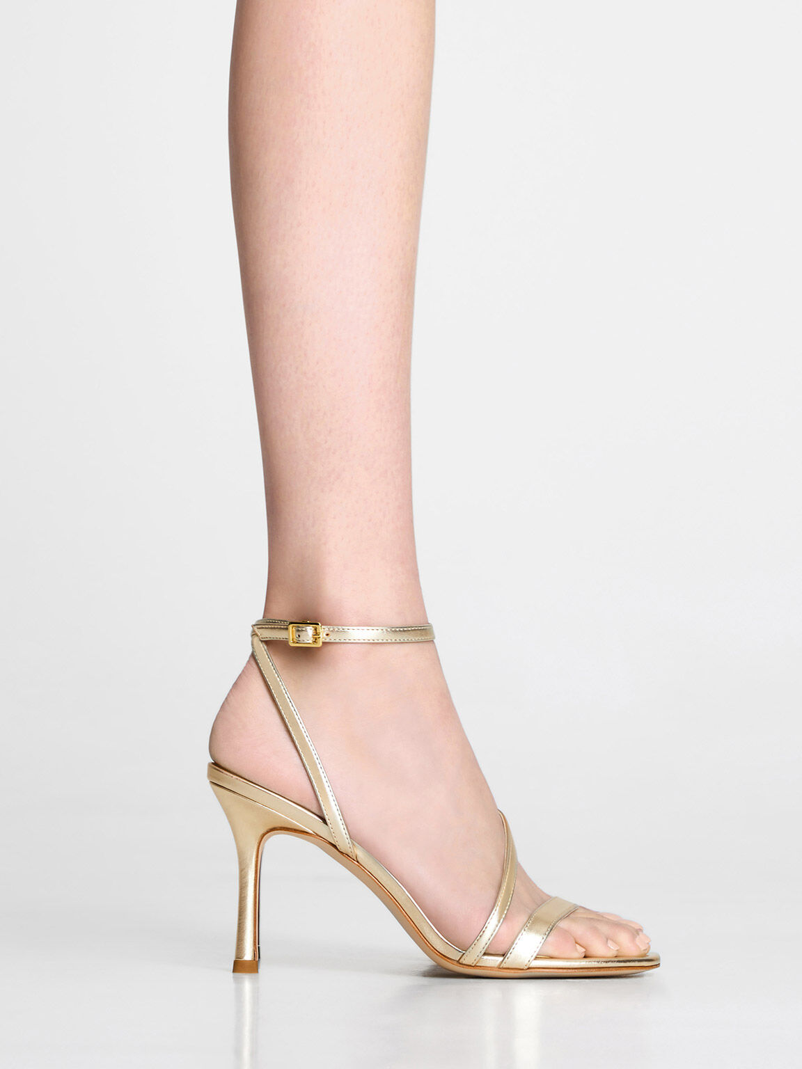 Metallic Asymmetric Strappy Heeled Sandals, Gold, hi-res