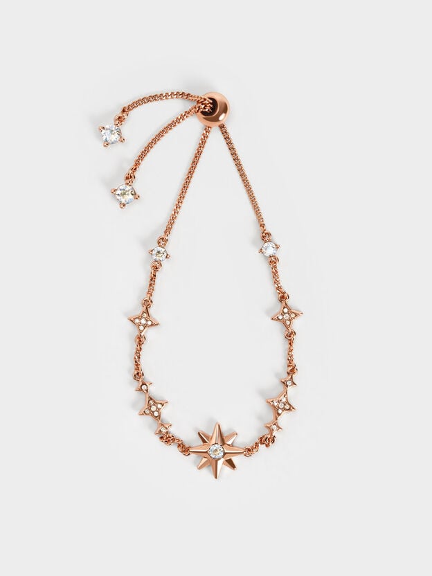 Pulsera adornada con cristales y estmpado de estrella, Oro rosa, hi-res