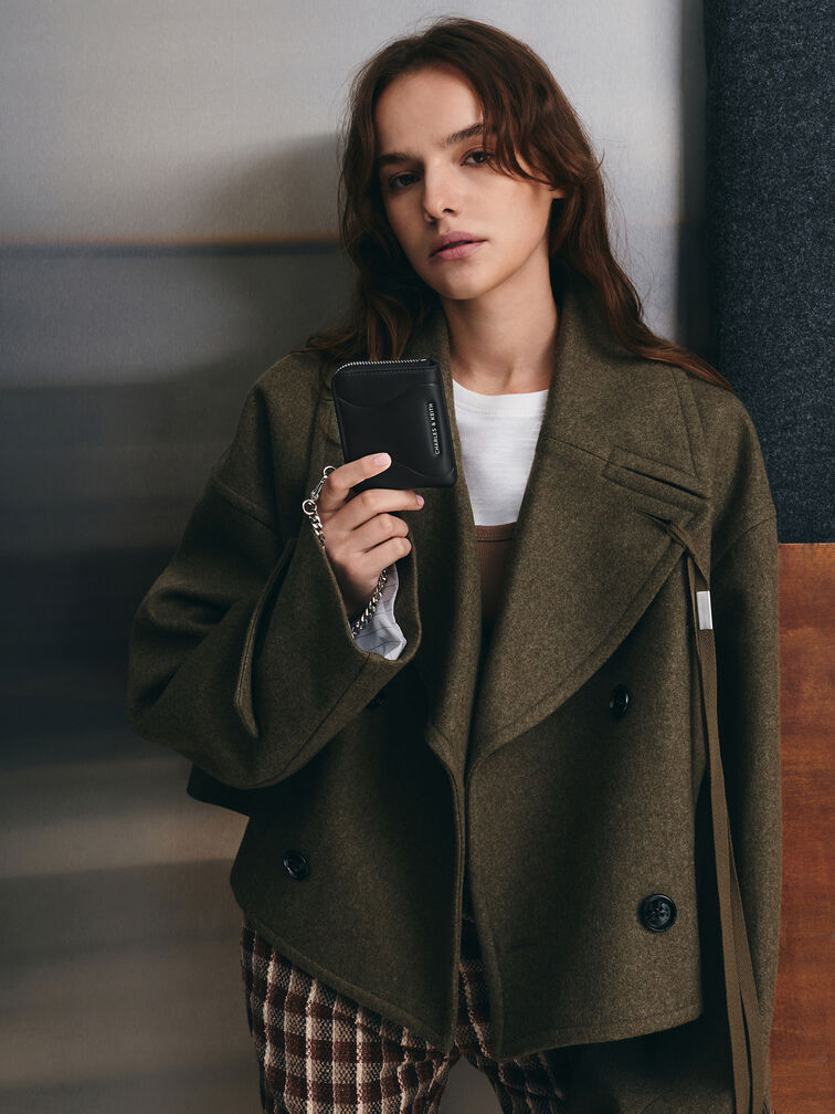 Nelly Wavy-Panel Chain-Strap Wristlet, Noir, hi-res