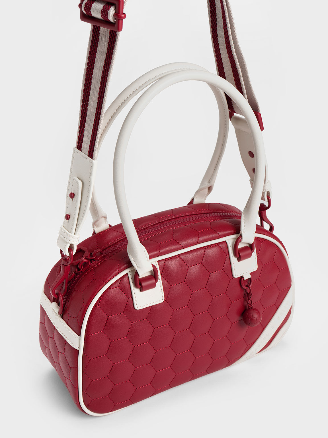 Red Striped Textured Bowling Bag CHARLES KEITH KR