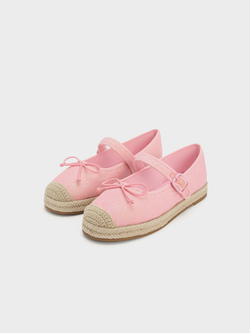 Girls' Glittered Bow Espadrilles, Light Pink, hi-res