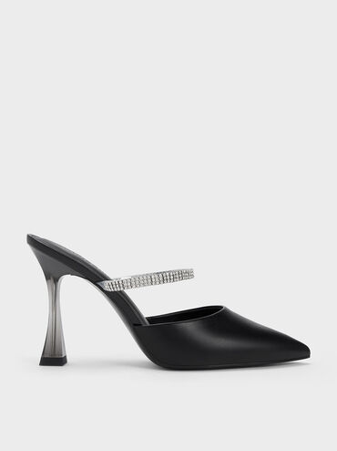 Gem Strap Mules, Black, hi-res