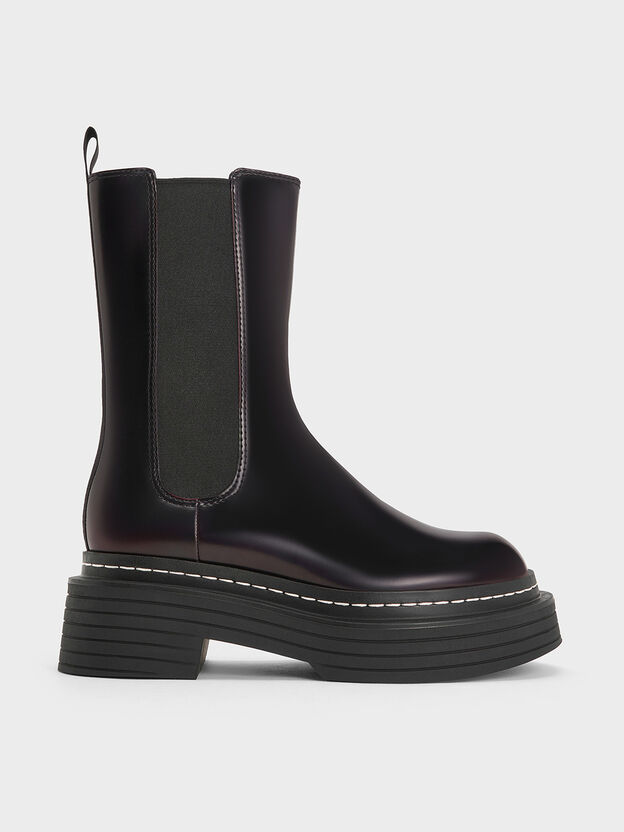 Stitch-Trim Platform Chelsea Boots, Burgundy, hi-res
