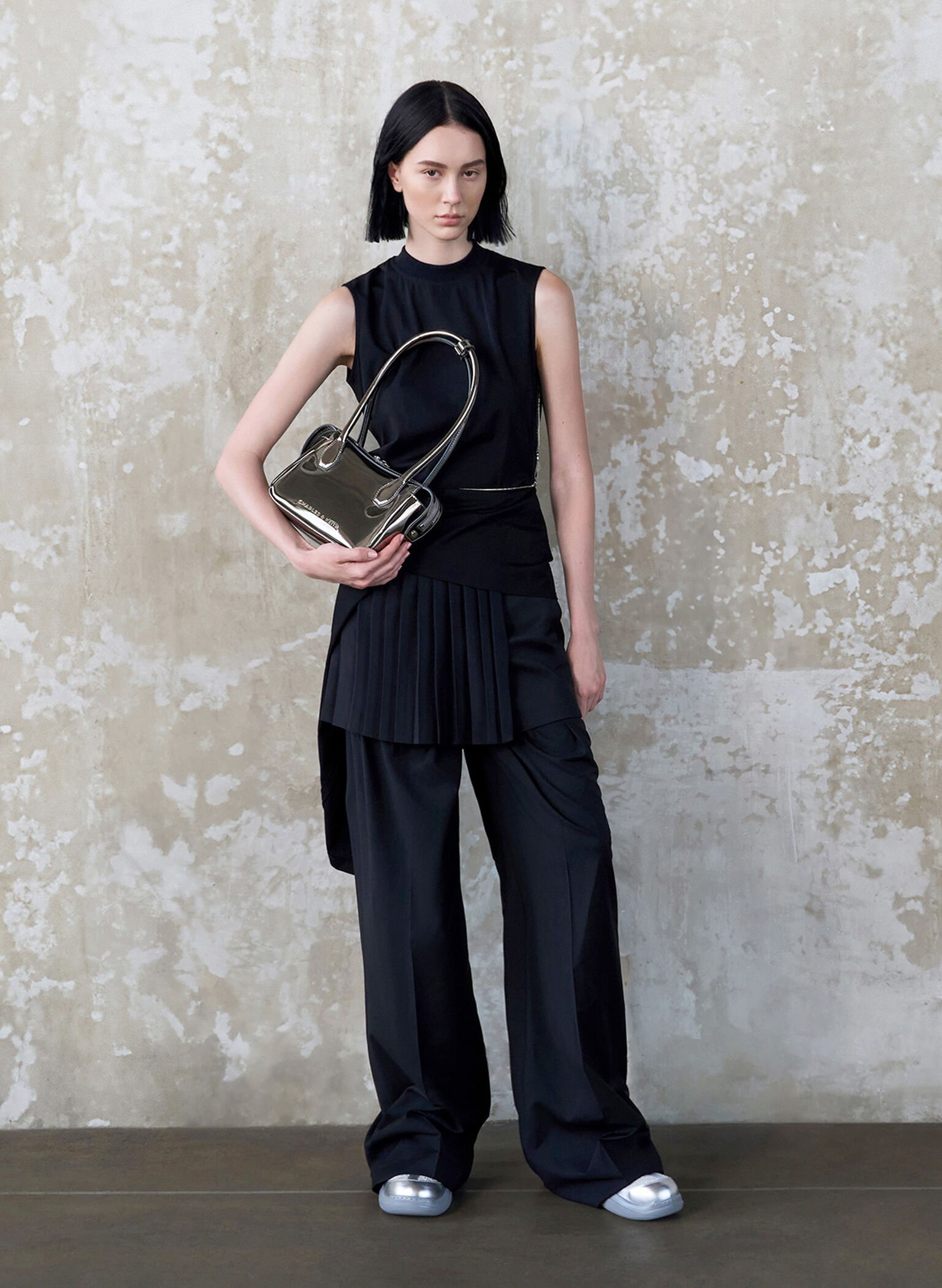 Bosie Metallic Elongated Top Handle Bag, Pewter, hi-res