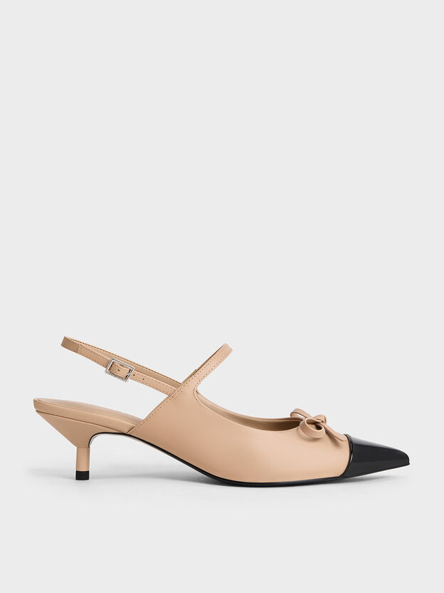 Cap-Toe Slingback Kitten Heels, Nude, hi-res