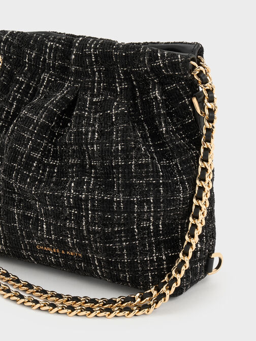 Duo Tweed Chain-Handle Two-Way Backpack, Black Tweed, hi-res