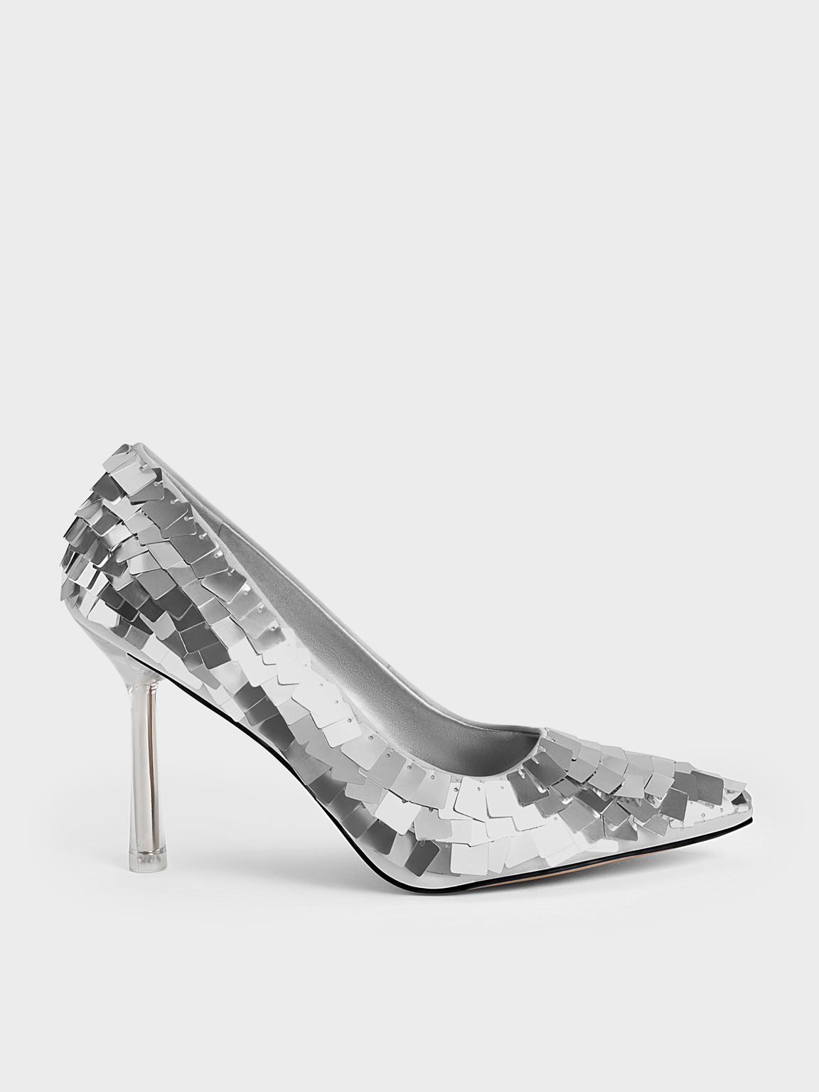 Sequinned Stiletto Heel Pumps, Silver, hi-res