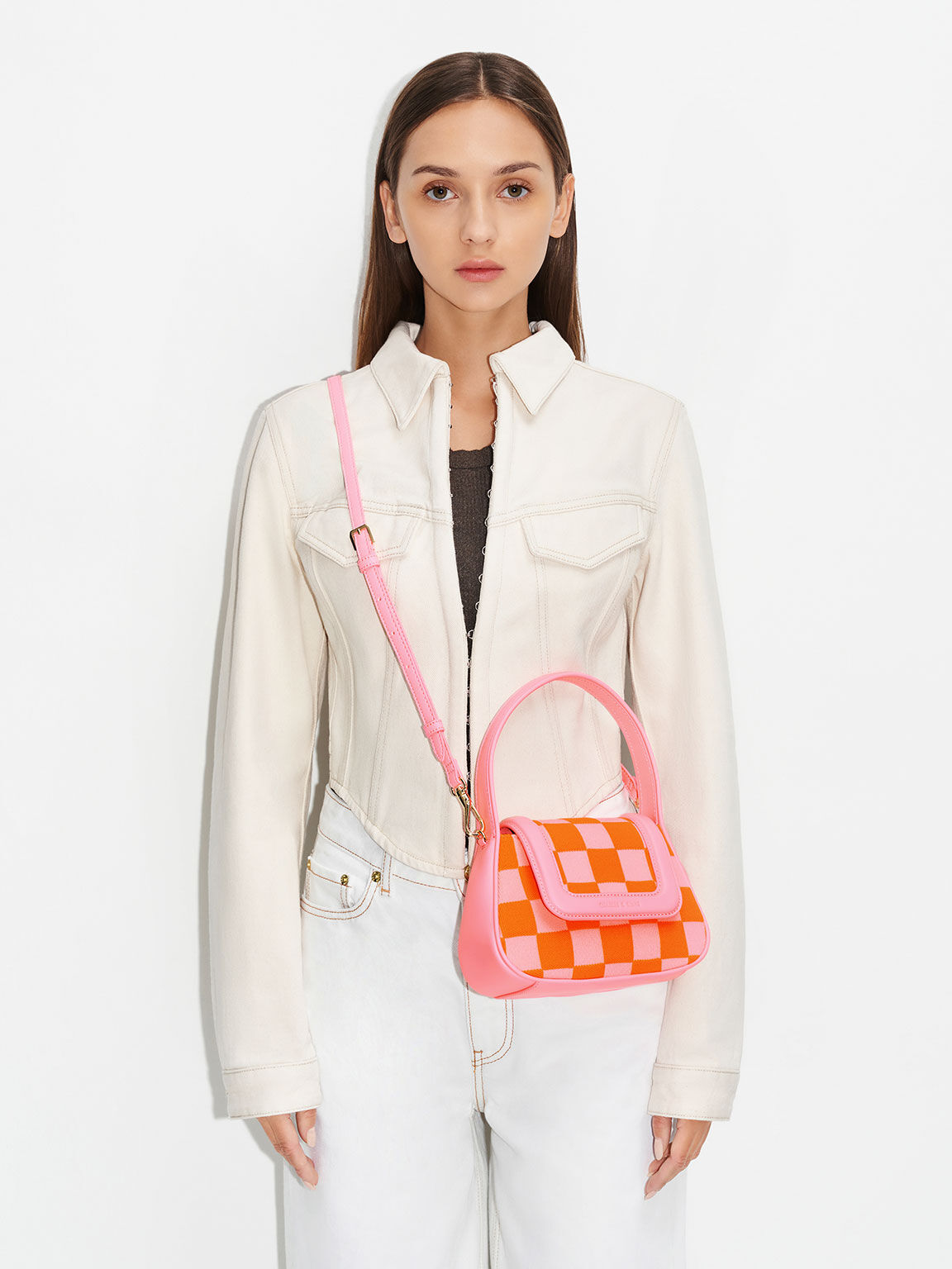 Shiloh 格紋手提包, 粉紅色, hi-res