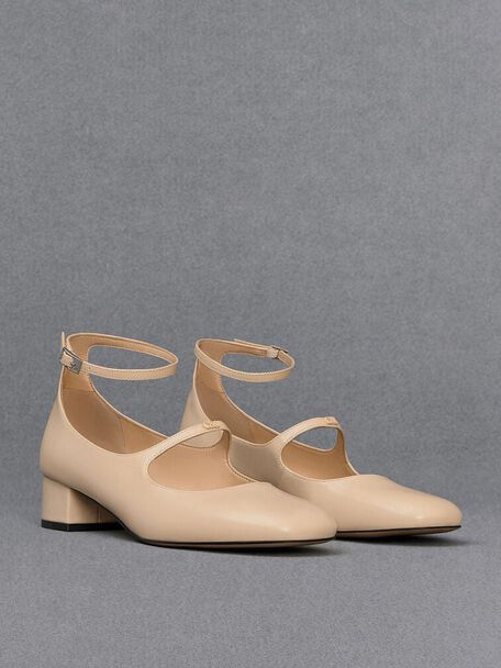 Claire Leather Mary Jane Pumps, Beige, hi-res