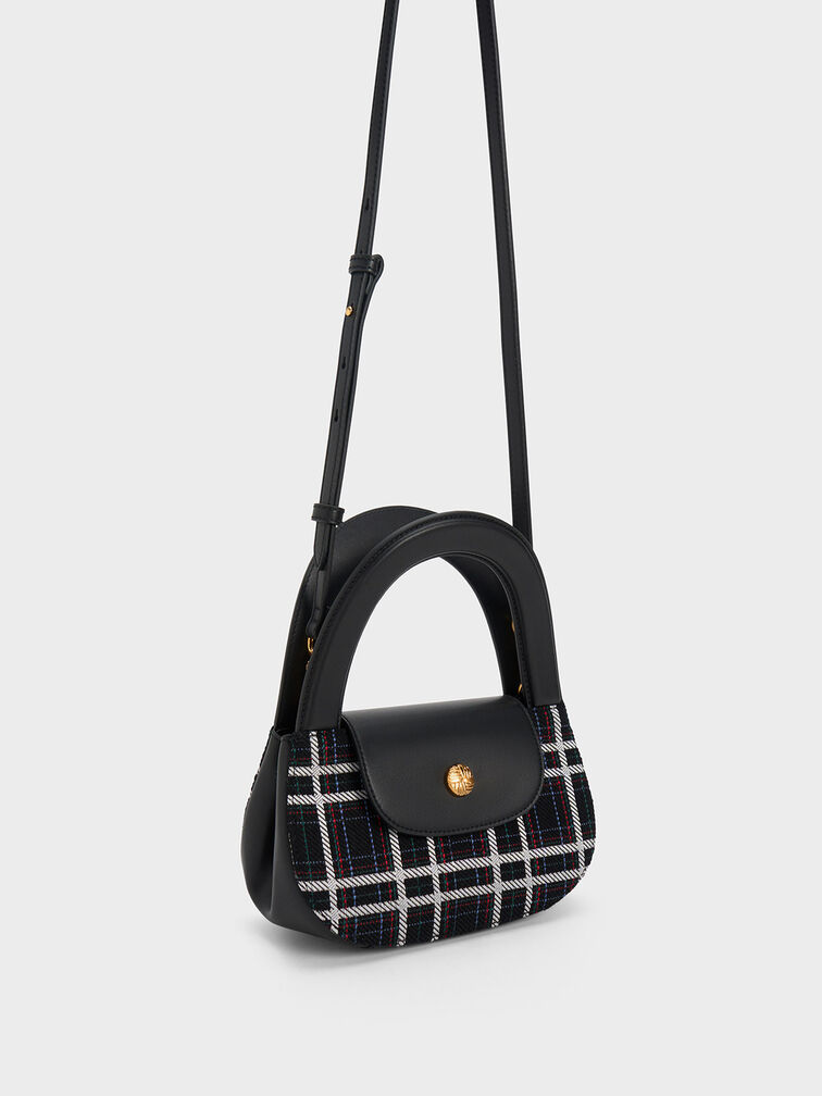 Check-Print Double Handle Curved Tote, Multi, hi-res