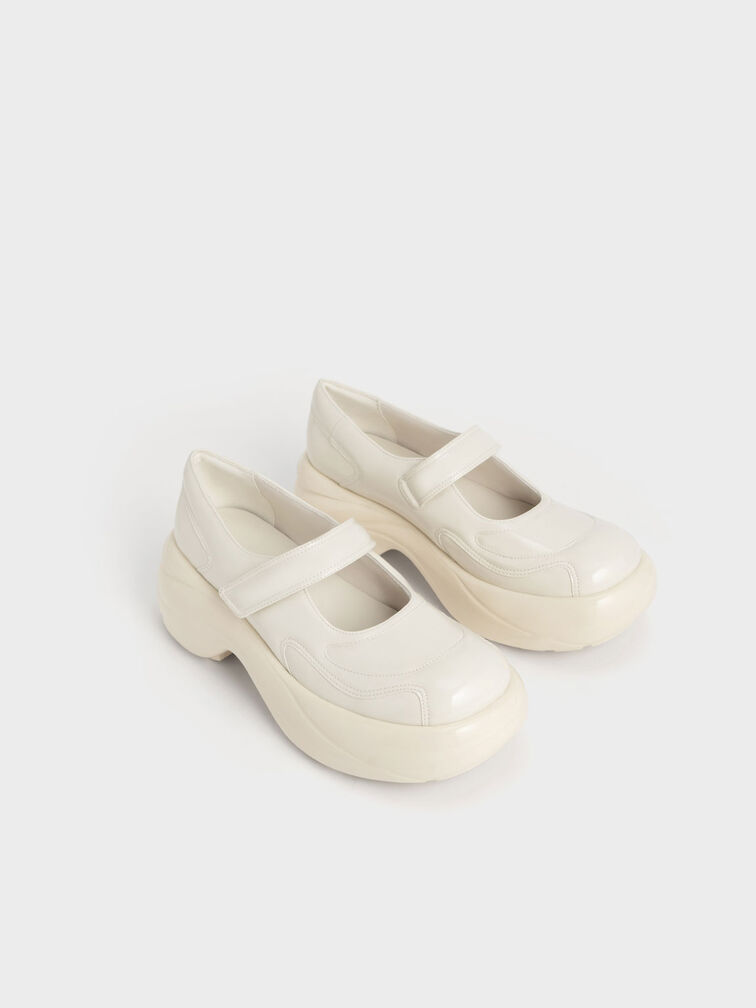 Roony Patent Mary Janes, Chalk, hi-res