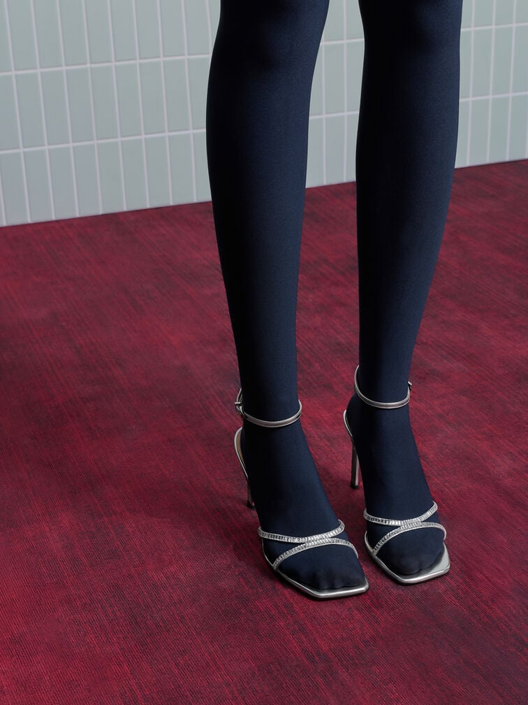 Jaylene Metallic Leather Gem Stiletto Sandals, Silver, hi-res