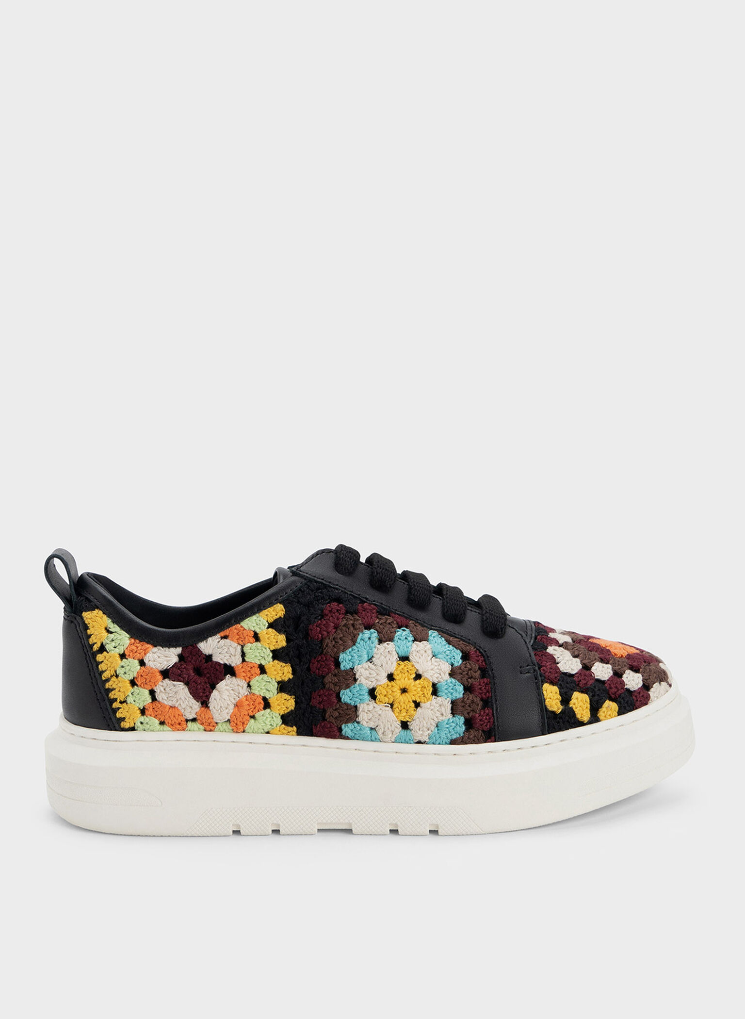 Floral Crochet & Leather Sneakers, Multi, hi-res