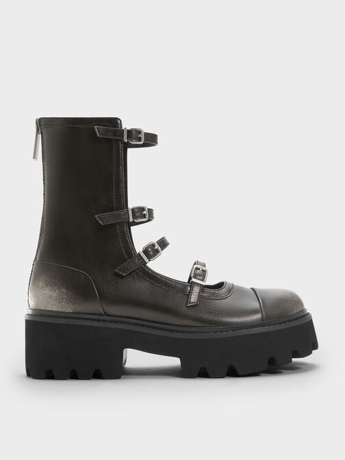 Celia Burnished Buckled Multi-Strap Chunky Calf Boots, Multi, hi-res