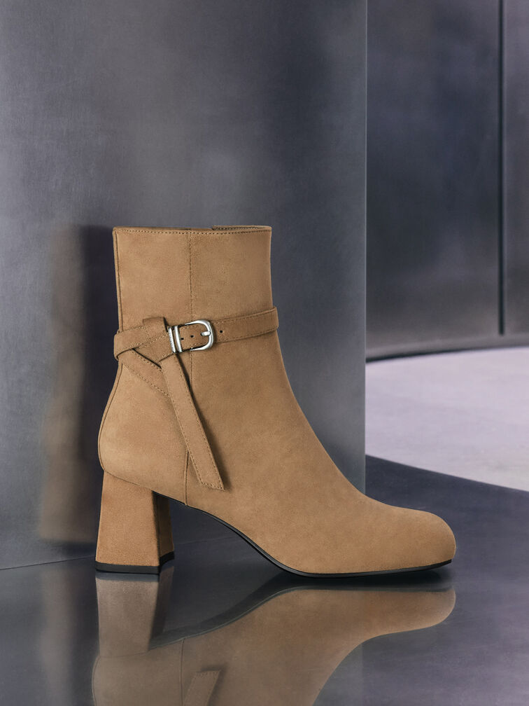 Eliza Faux Suede Block-Heel Ankle Boots, Sand, hi-res