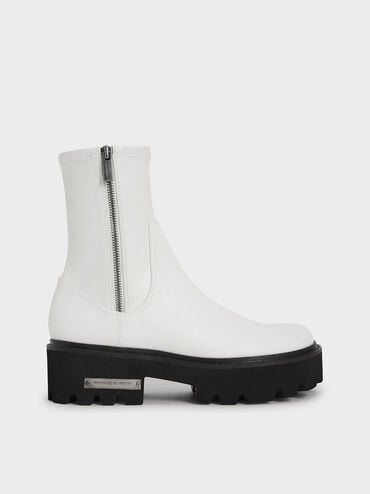 Side-Zip Ankle Boots, White, hi-res