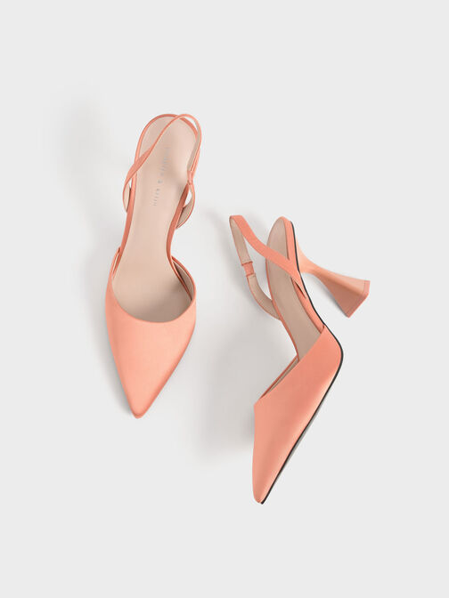 Recycled Polyester Slingback Pumps, Peach, hi-res