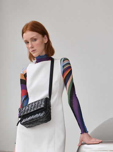 Bolso entrelazado tipo bandolera con solapa delante Ivette, Noir, hi-res