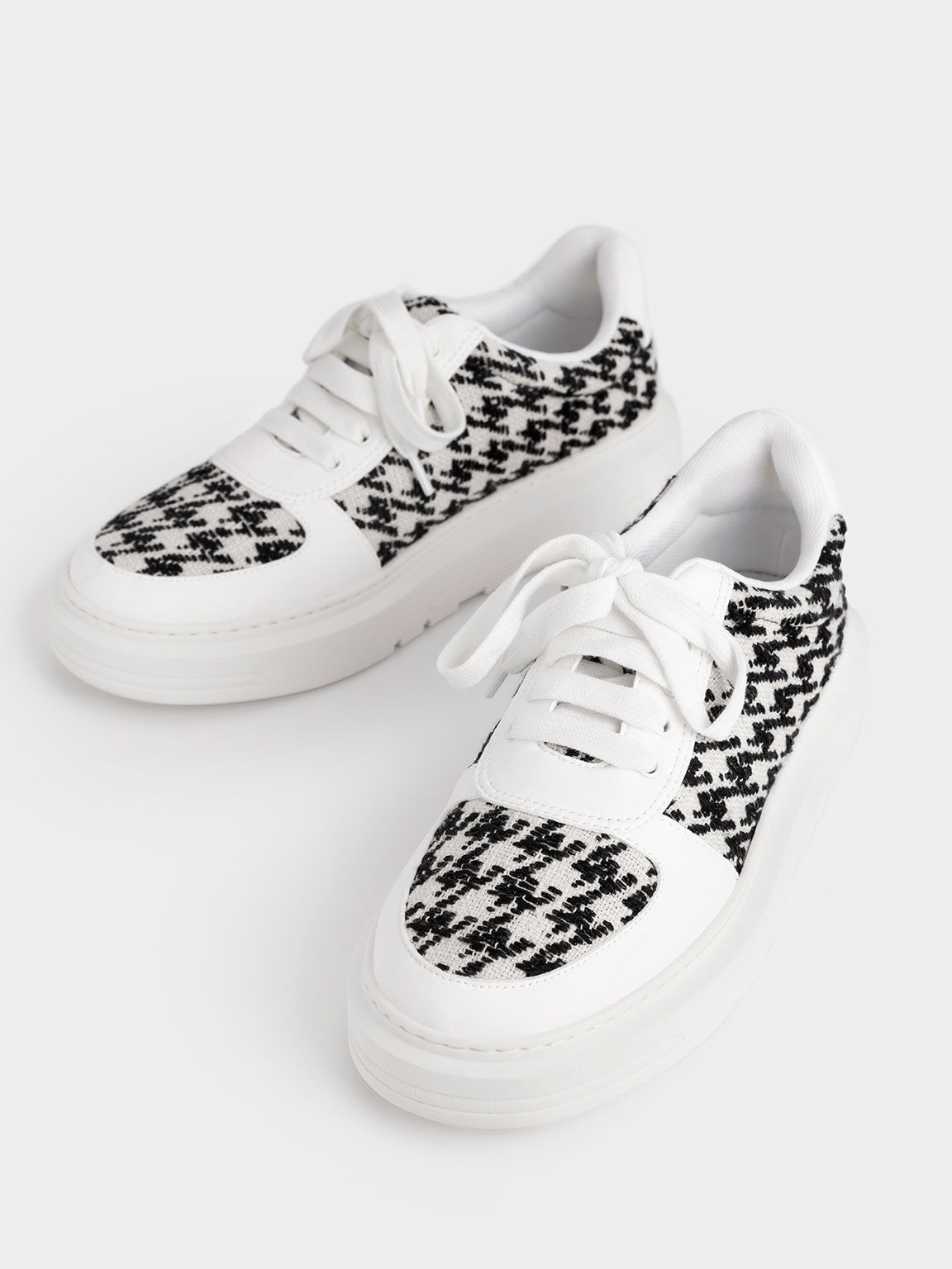 Stevie Houndstooth Print Sneakers, White, hi-res