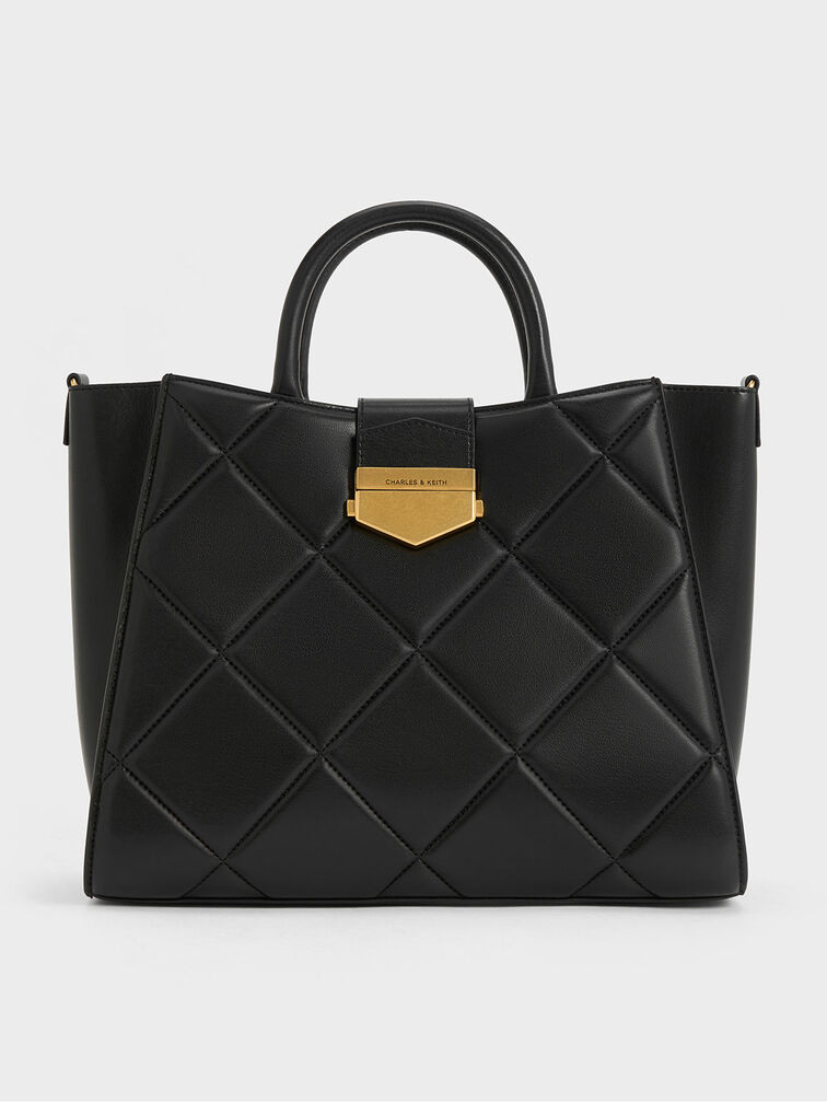 Black Vertigo Quilted Tote Bag - CHARLES & KEITH SG