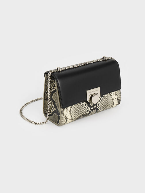 Snake Print Chain-Strap Bag, Multi, hi-res