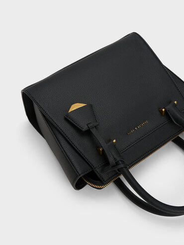 Harper Structured Top Handle Bag, Black, hi-res