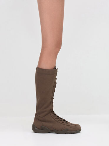 Minette Knee-High Sneaker-Boots, Dark Brown Textured, hi-res