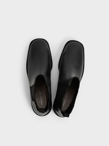 Chain-Trim Heel Chelsea Boots, Black, hi-res